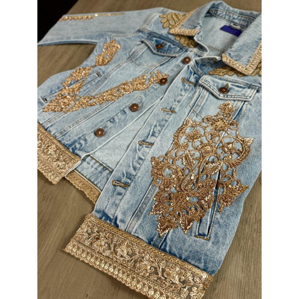 Denim Jacket Hand Embellished with appliqué, sequins, beads and embroidery - Picture 17 of 17